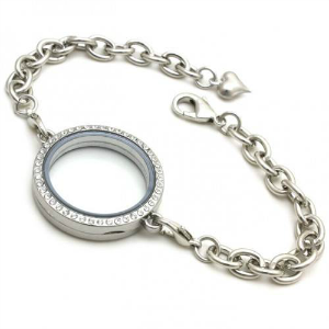 Large Round Living Locket Bracelet with Crystals