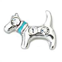 Silver Dog with Blue Collar Charm & Crystal Accents