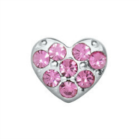Mini Silver Heart & Pink Crystal Charm