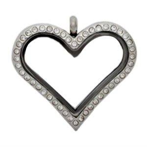 Large Silver Heart Living Locket with Crystals