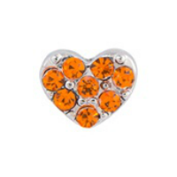 Silver & Orange Crystal Heart Charm