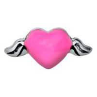 Fuchsia Pink Heart Charm with Angel Wings