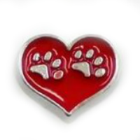 Red Heart with Animal Paw Prints Charm