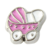 Pink & White Baby Carriage Charm
