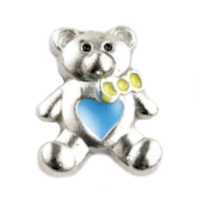 Silver Bear Charm with Blue Heart