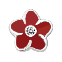 Plumeria Flower Charm with Crystal Accent - Red
