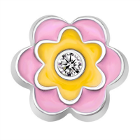 Light Pink, Yellow and Crystal Flower Charm