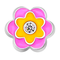 Fuchsia Pink, Yellow and Crystal Flower Charm
